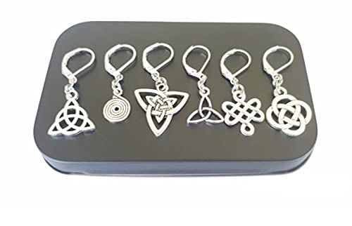 Set of 6 Celtic Stitch Markers - Removable Locking Progress Keepers for Knitting and Crocheting, Knitters, Crochet Earrings