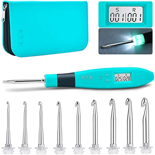 Counting Crochet Hook Set, Ergonomic Crochet Hooks with Led and Digital Stitch Counter, Crochet Kit with 9 Interchangeable Crochet Needle for Crocheting and Knitting
