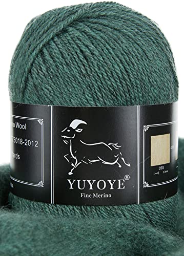 YUYOYE 100% Merino Wool Yarn for Crochet and Knitting, Fingering Weight, Luxurious Soft Handmade Knitted Yarn (03-Olive Green)