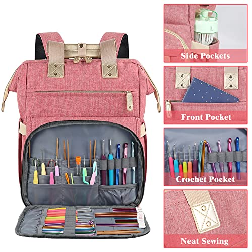 Knitting Bag Backpack,Yarn Storage Organizer Travel Crochet Bag with USB  Charging Port,Large Capacity Yarn Storage Tote Bag Yarn Holder Case for