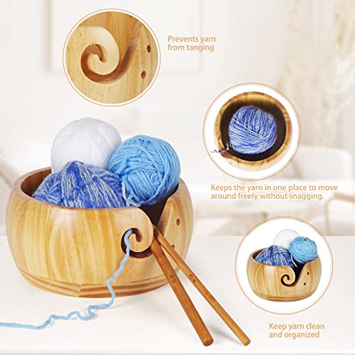 Yarn Bowl with Lid Large Handmade Yarn Holder for Crocheting ,Knitting Bowl  for Knitters with Wooden Crochet Hook - AliExpress