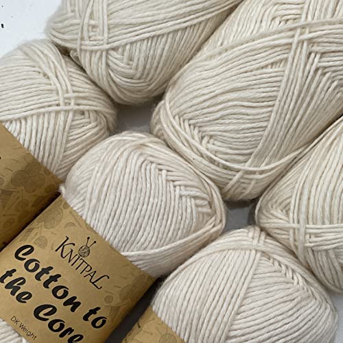 Cotton to The Core Knit & Crochet Yarn, Soft for Babies, (Free Patterns), 6 skeins, 852 yards/300 Grams, Light Worsted Gauge 3, Machine Wash (Pearl White)