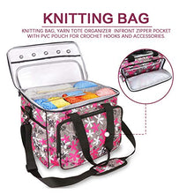 Load image into Gallery viewer, Knitting Bag, Yarn Tote Storage Organizer with Separate Crochet Hooks &amp; Knitting Needles Bag,Slits on Top to Protect Wool and Prevent Tangling Large Flower
