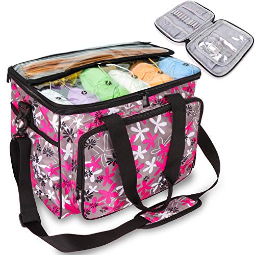 Knitting Bag Backpack,Yarn Storage Organizer Travel Crochet Bag with USB  Char