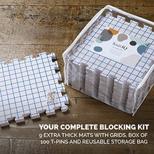Load image into Gallery viewer, KnitIQ Blocking Mats for Knitting - Extra Thick Blocking Boards with Grids, 100 T-pins and Storage Bag for Needlework or Crochet - Pack of 9 | Set for Knitting
